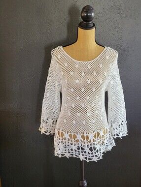 Kut From The Kloth Ivory Crochet Pullover Tunic Top Medium